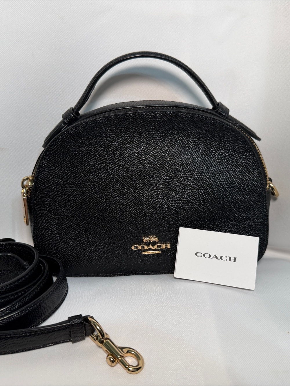 Coach Black Pebble Leather Dome Crossbody with Gold Hardware